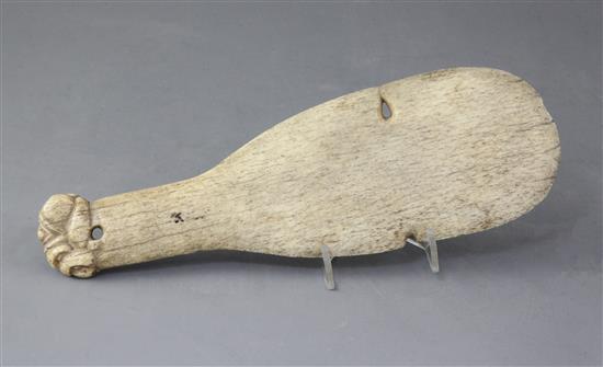 A 19th century whalebone Maori club or patu paraoa, 11in.